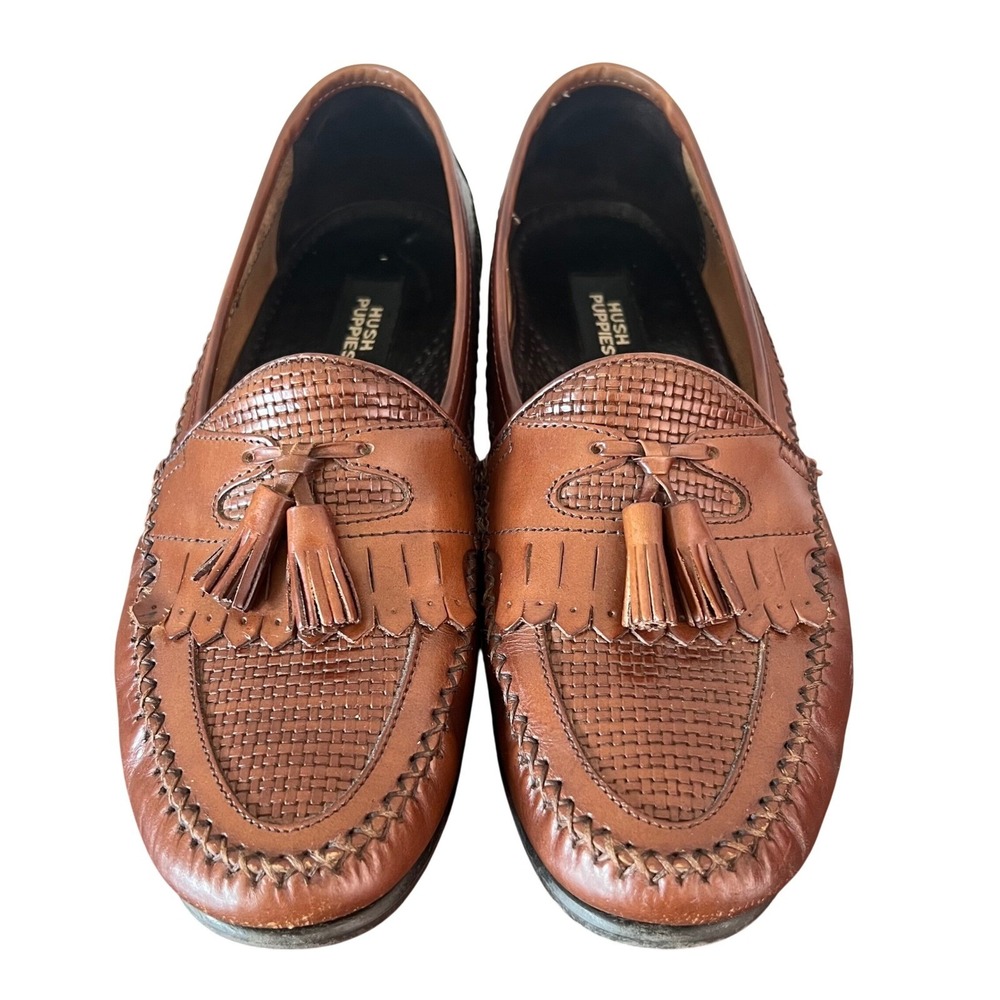 Hush Puppies Mens 10 W Brown Leather Woven Kiltie Tassel Loafers